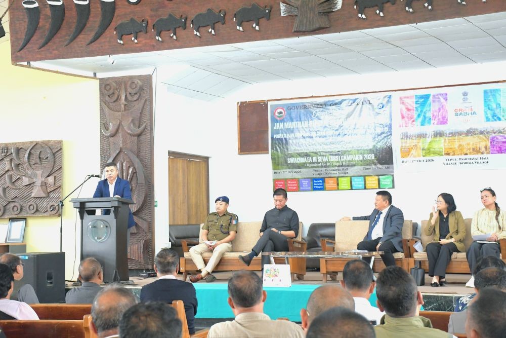 DC Kohima, B Henok Buchem exhorting the gathering during the launching of Jan Manthan–Reform Utsav Campaign 2026, at Kohima Village Council Hall, Kohima on October 2. (DIPR Photo)